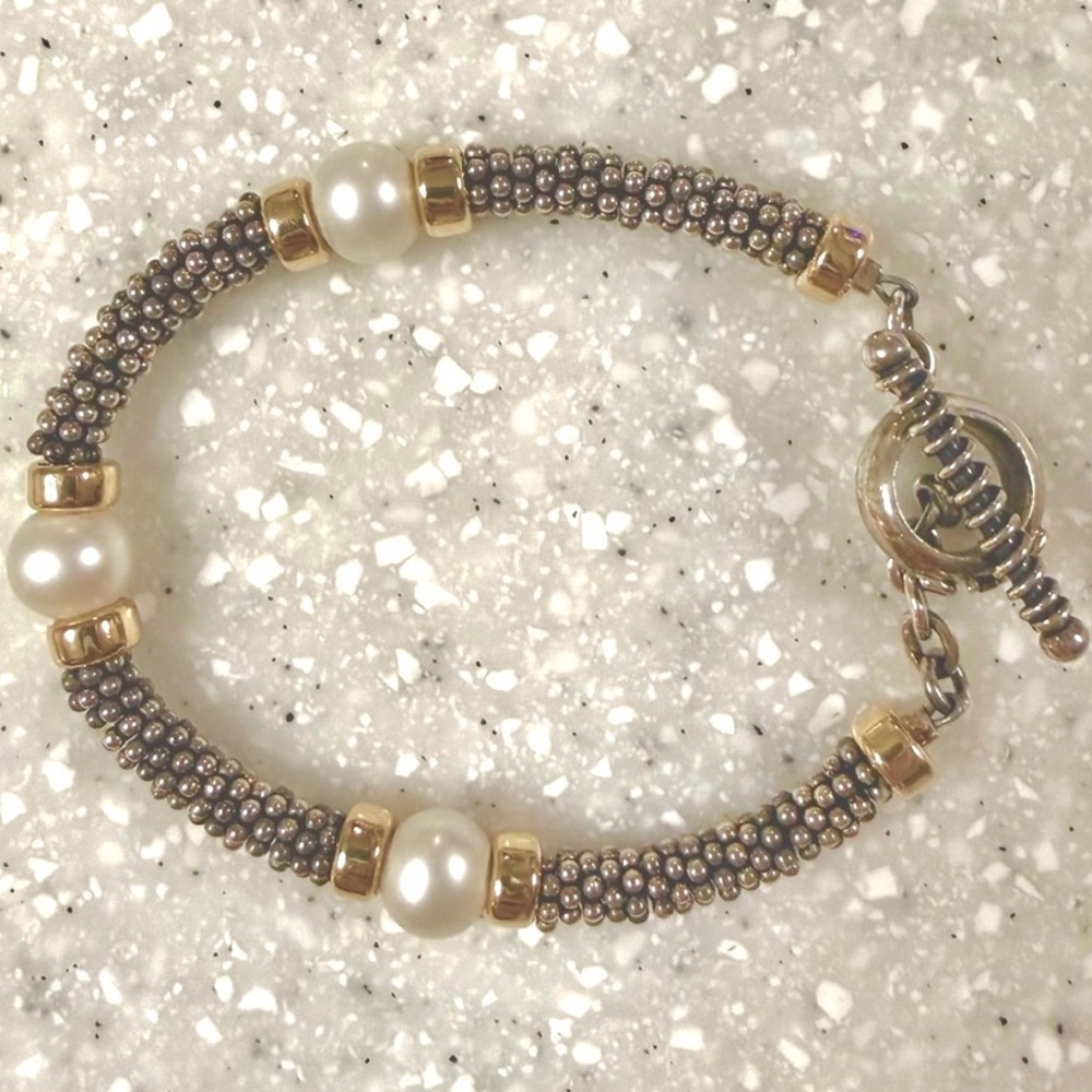 VTG DAC DEBORAH ARMSTRONG 14K STERLING SILVER MINI RINGS PEARL TOGGLE BRACELET